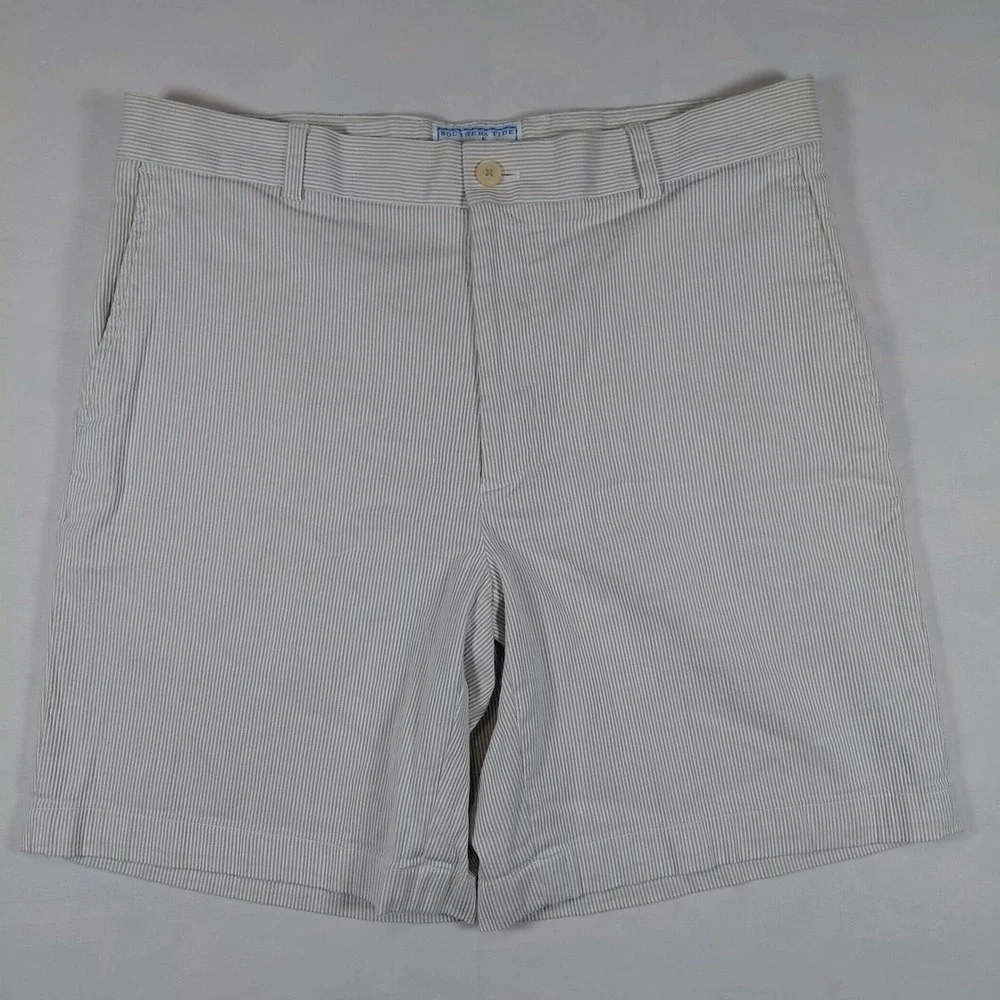 Southern Tide The Skipjack Mens 36 Seersucker Shorts Tan White Striped Cotton